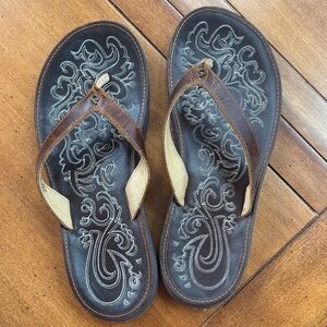 OluKai Brown and Tan Leather Women's Sandals